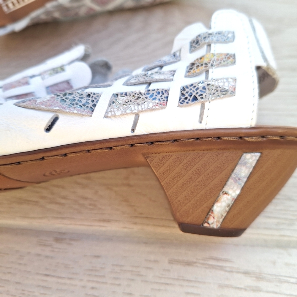 Rieker women's Sina 78 white and floral weave leather slingback heel size 41EU - Picture 12 of 15